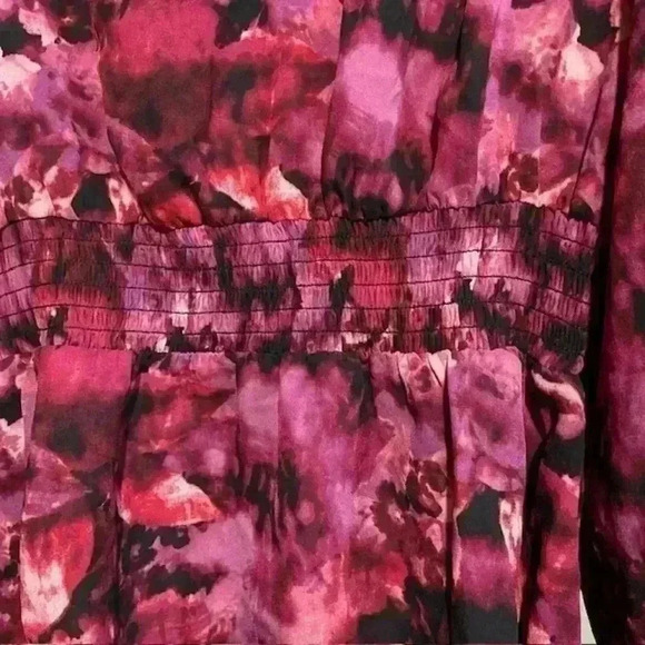 Vince Camuto Womens XSMALL Blouse Pink Smocked Ruffled Balloon 3/4 Sleeve V-neck - Picture 7 of 8